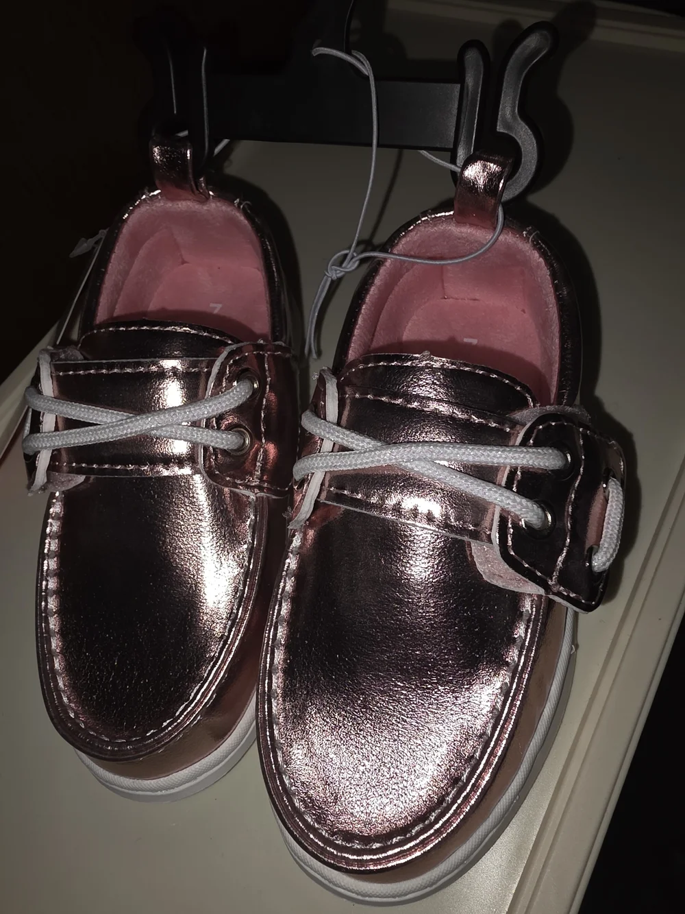wonder nation Metallic Rose Gold Moccasin-Style Kids Shoes with White Laces